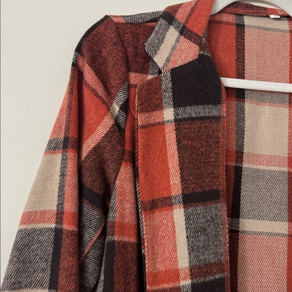 Plaid Open Front Jacket - Picture 2 of 5